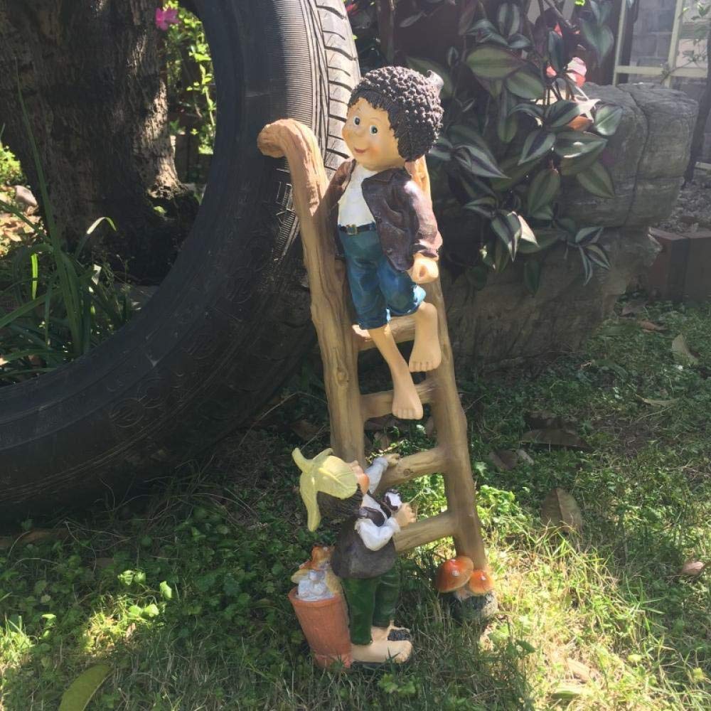 Resin Climbing Ladder Boy Statue - Handcrafted Garden Sculpture for Villa, Terrace, Mall & Window Decor - Perfect Outdoor & Indoor Decoration for Home, Office & Commercial Spaces