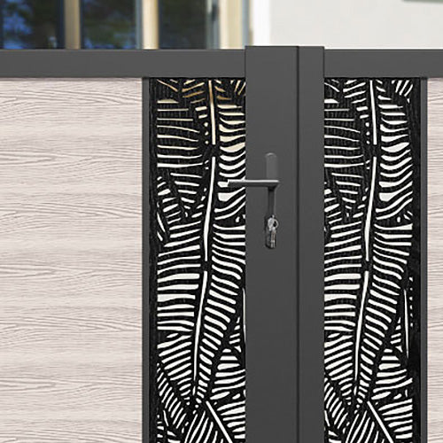 Classic Feather Straight Top Driveway Gate - Mid Stone Design with Middle & End Screen - Perfect for Residential Driveways, Garden Entrances, and Property Security
