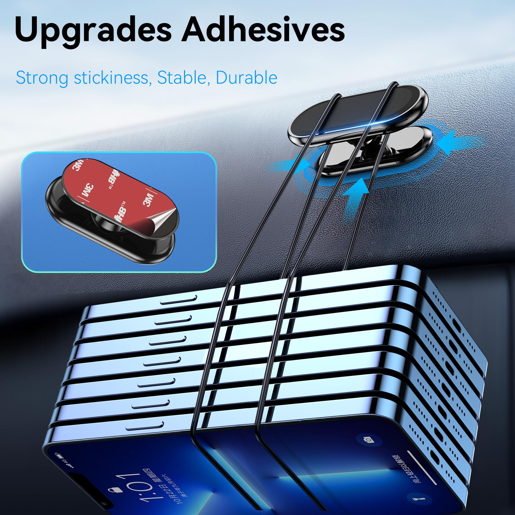 2-Pack Super Strong Magnetic Phone Holder for Car with 4 Metal Plates - 360° Rotation Universal Dash Mount for iPhone & Smartphones - Perfect for Hands-Free Navigation & Safe Driving