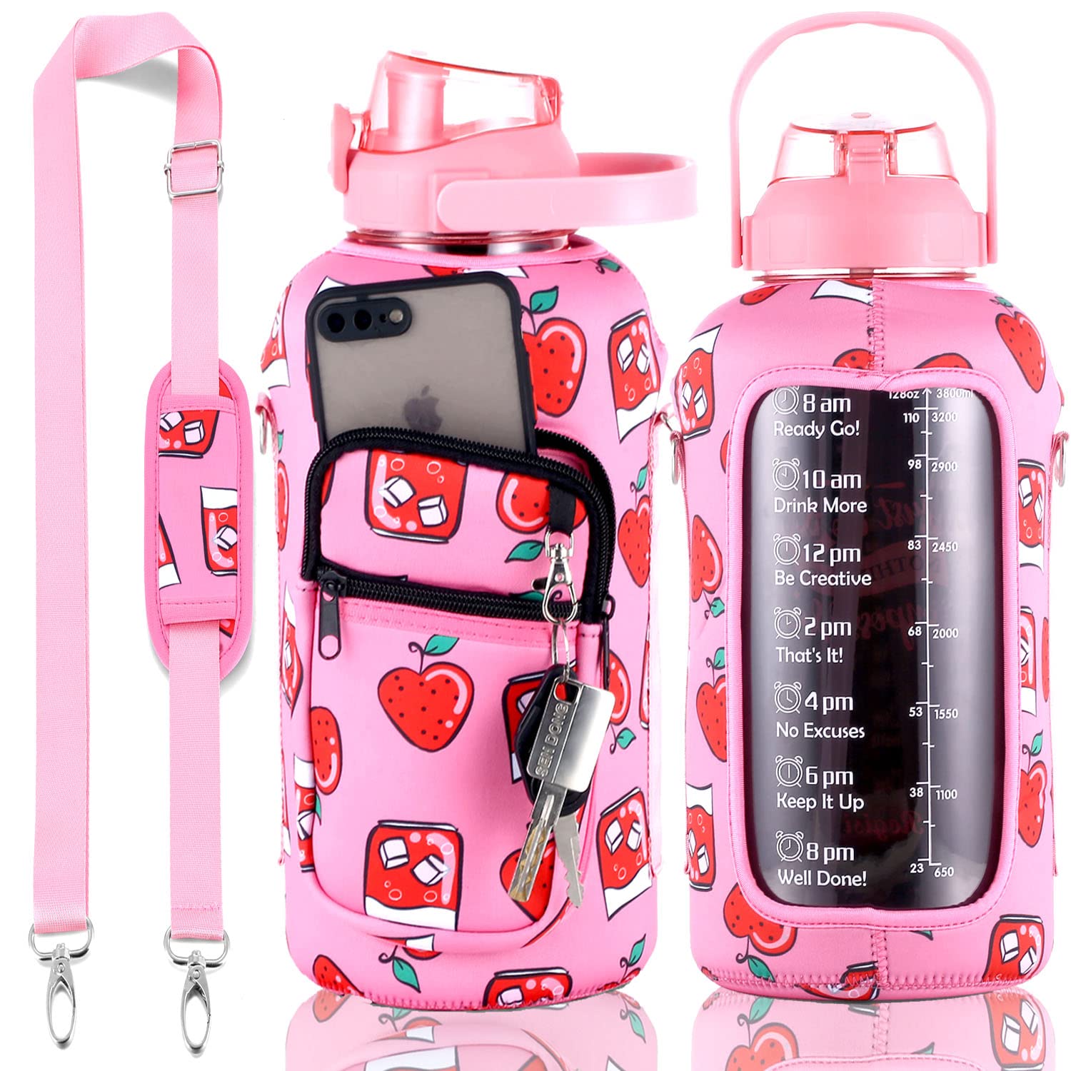 Rogisi 128oz (1 Gallon) Motivational Water Bottle with Straw, Time Marker & Insulated Sleeve - BPA Free, Leakproof Large Sports Jug with Handle - Perfect for Gym, Hiking, Workouts & Daily Hydration Tracking