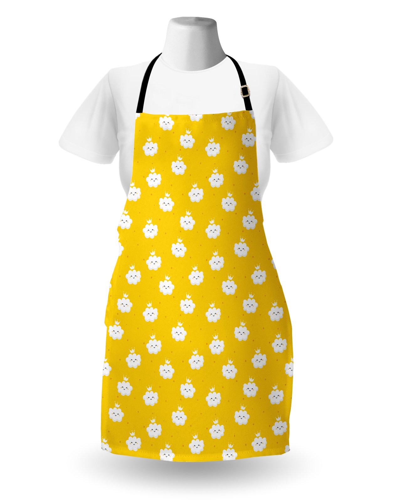 Ambesonne Yellow White Apron - Cloud Crown Star Pattern - Unisex Kitchen Bib for Cooking & Gardening