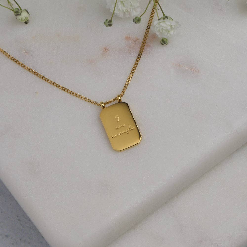 I Am Enough Gold Medallion Necklace - Inspirational Jewelry for Women, Motivational Gift for Her, 14K Gold Plated Pendant Necklace for Daily Wear, Special Occasions & Self-Love Gifts