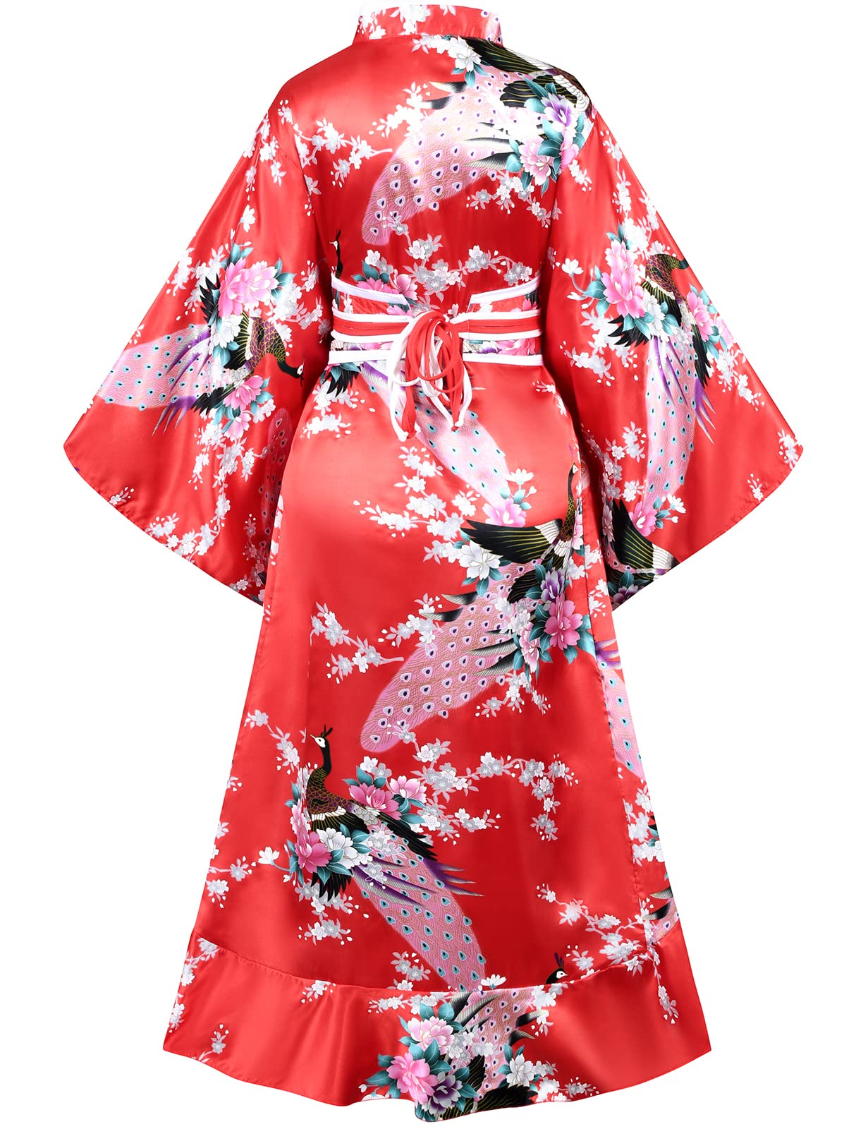 Japanese Women's Kimono Robe - Elegant Geisha Yukata with Ruffle Sleeves, Blossom Print Satin Bathrobe & Sleepwear Set with Tabi Socks | Perfect for Spa Days, Cosplay, Loungewear & Themed Parties