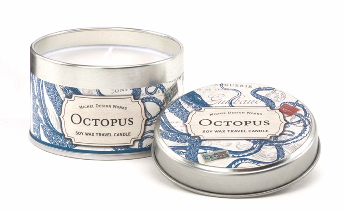 Michel Design Works Soy Wax Candle in Travel Tin - Octopus Design | Handmade Aromatherapy Candle for Home, Office & Gift Giving