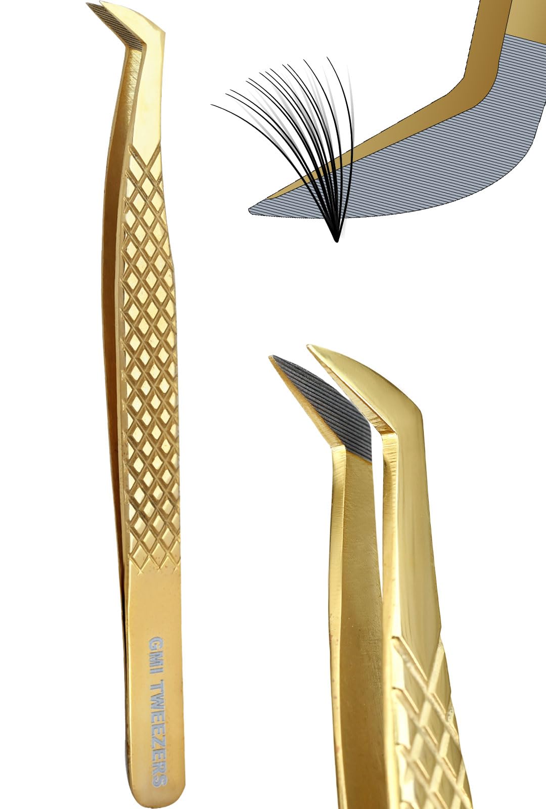 Professional Golden Fiber Tip Lash Tweezer for Eyelash Extensions - Precision Eyelash Extension Tools for Salon & Home Use