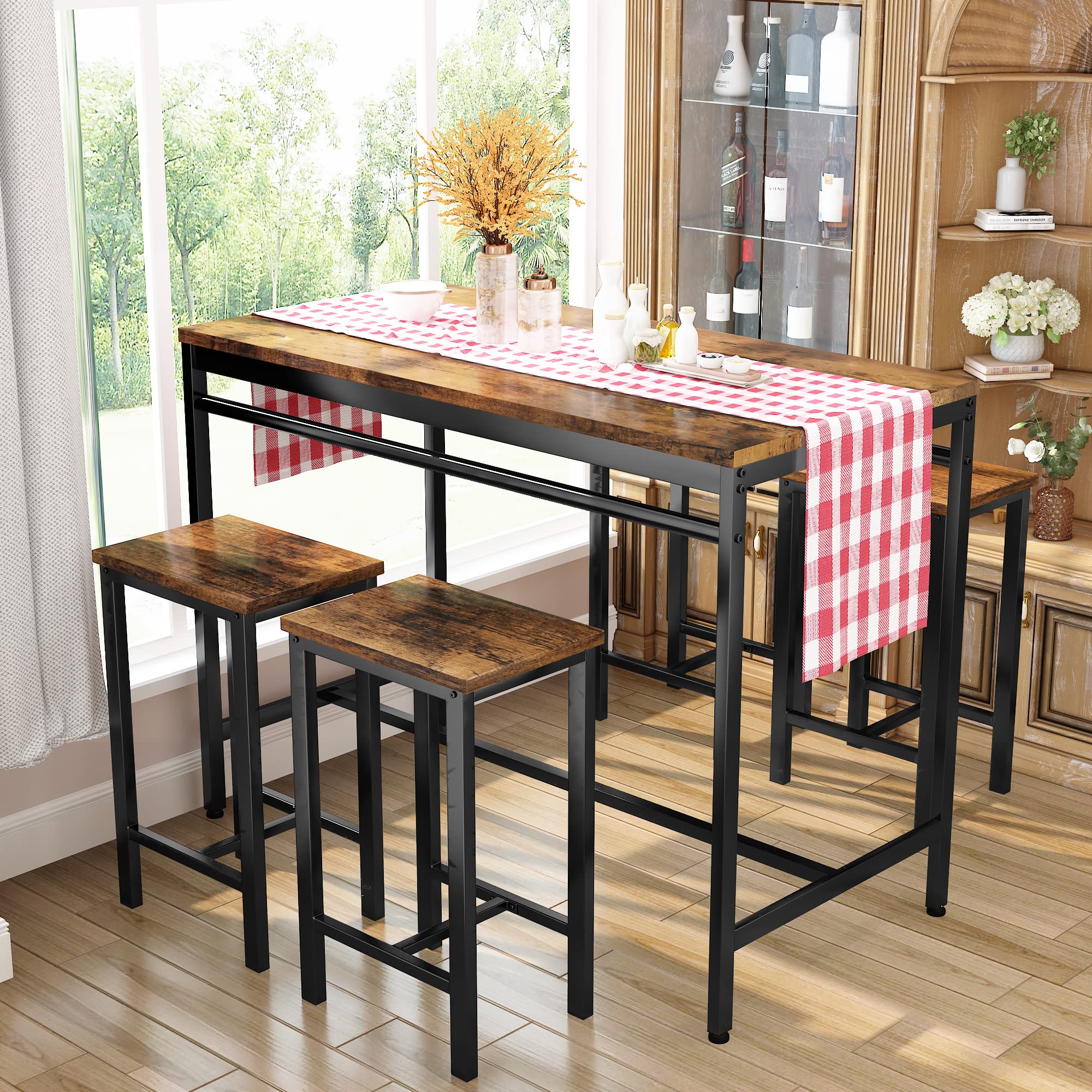 Recaceik 5-Piece Counter Height Dining Table Set for 4 - Modern Kitchen Bar Table with 4 Stools, Space-Saving Breakfast Nook Set for Apartments, Small Homes & Compact Spaces - Perfect for Morning Coffee, Casual Dining & Entertaining Guests