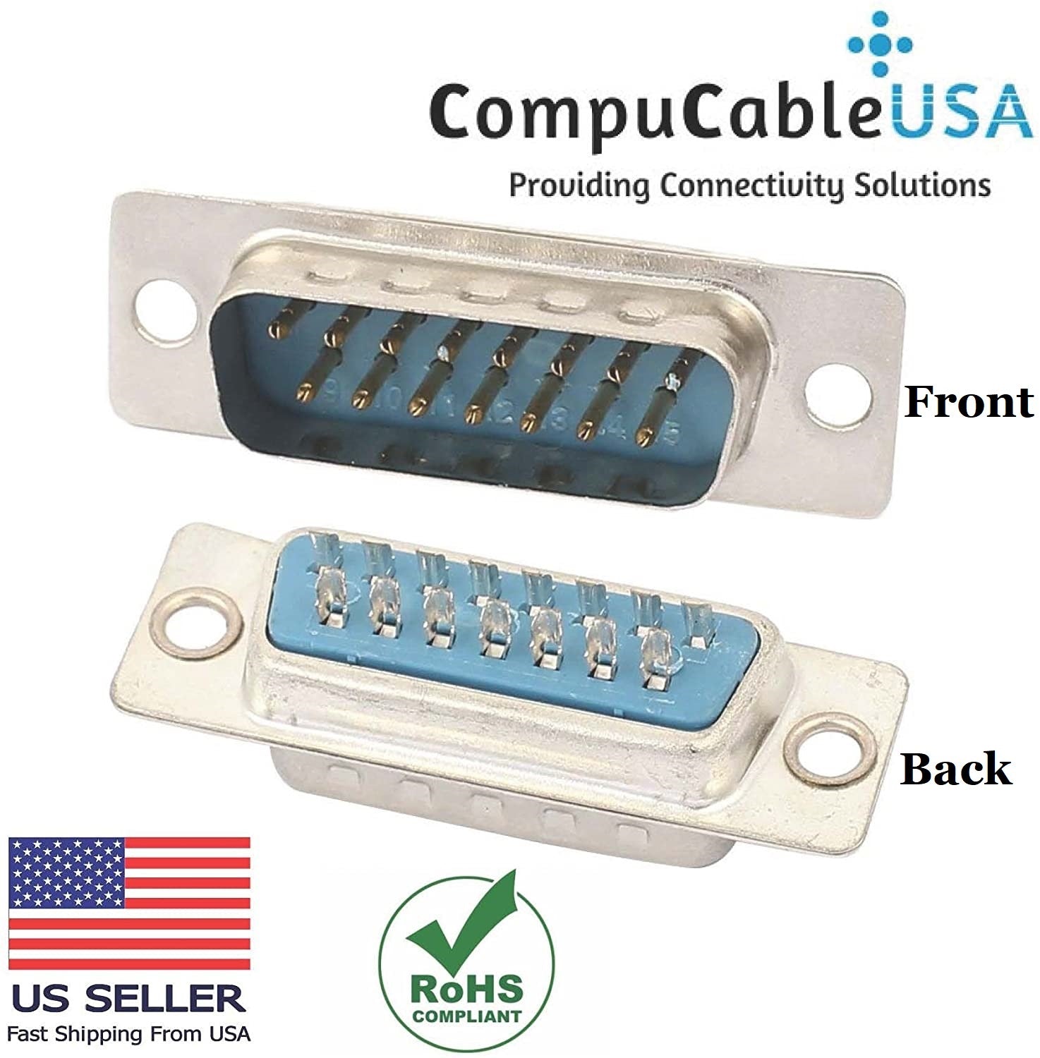 DB15 Male Solder Type Shielded Metal Elbow Hood - High Quality D-Sub Connector for Industrial Equipment, Computer Servers & Audio/Video Systems