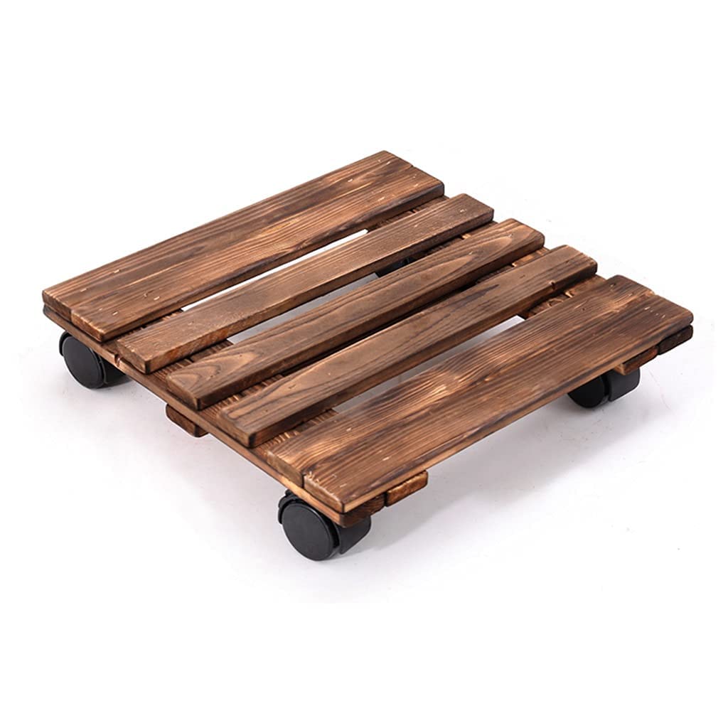Wooden Plant Caddy with Wheels - 10in 12in 14in Flower Pot Roller Tray, Mobile Planter Dolly with Casters for Indoor/Outdoor Use - Perfect for Moving Heavy Potted Plants on Decks, Patios & Gardens (13.7in/35cm)