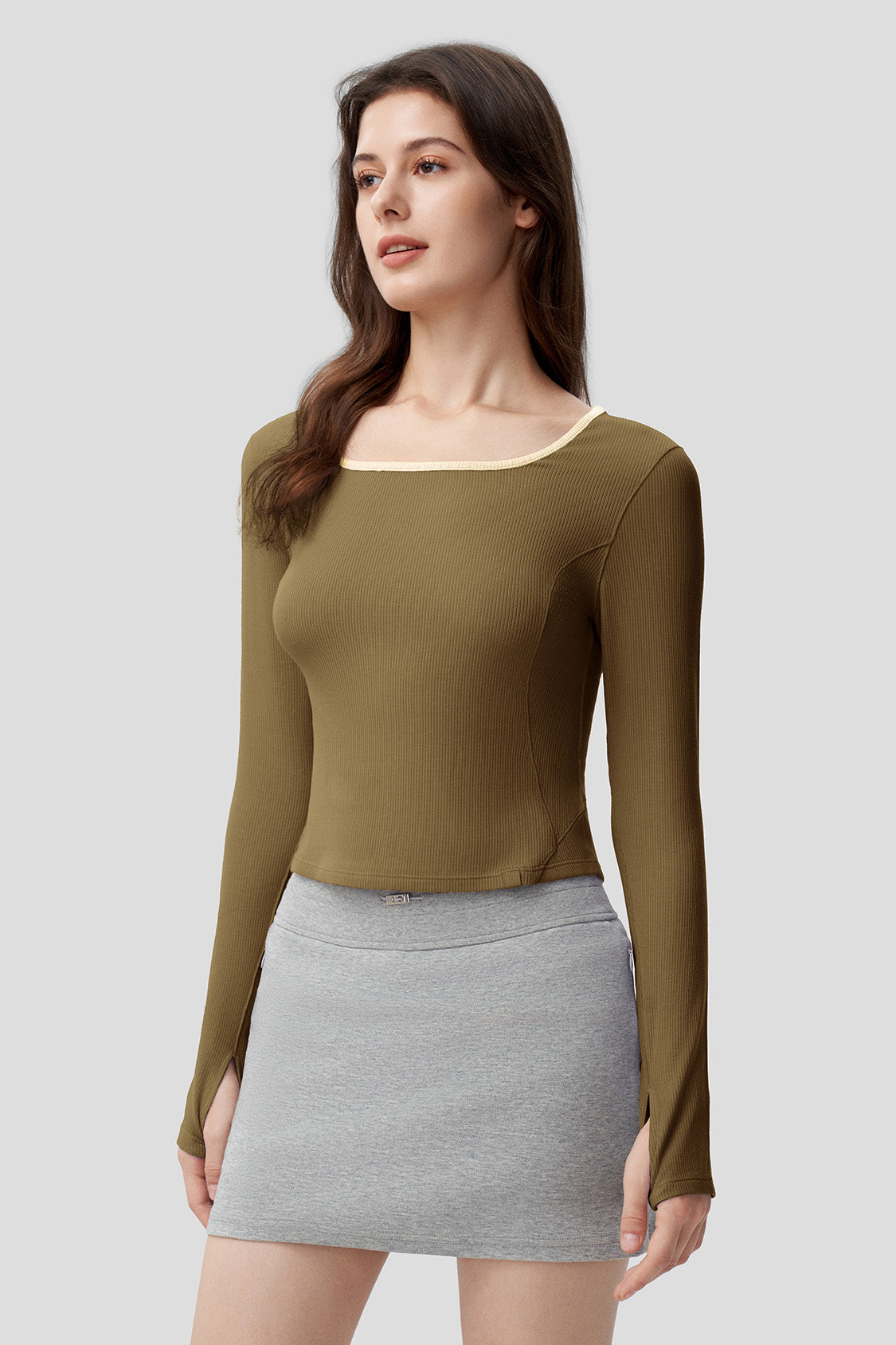 Women's Slim Fit Long Sleeve T-Shirt - Stretchy U-Neck Basic Top for Casual Wear, Workout & Layering