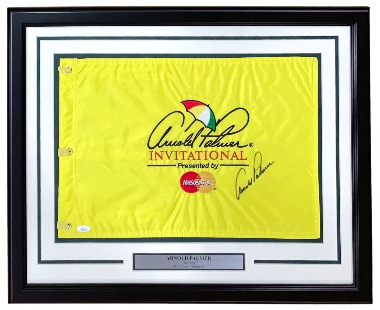 Arnold Palmer Autographed Framed Golf Flag - Arnold Palmer Invitational Yellow Flag with JSA COA - Perfect for Golf Memorabilia Collectors & Man Cave Decor