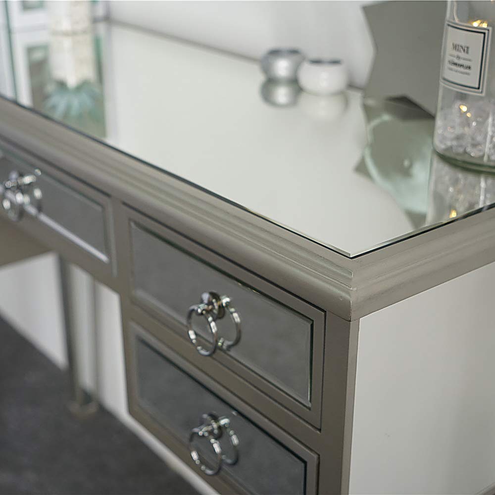 Mirrored Vanity Table with 5 Drawers - Elegant Makeup Desk & Console Table for Women, Home Office Writing Desk with Smooth Finish | Perfect for Bedroom, Dressing Room & Home Office Organization