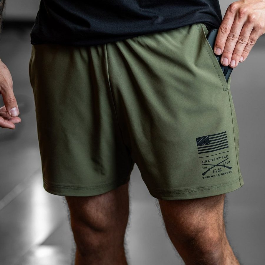 Men's Military Green Training Shorts - Lightweight, Breathable & Quick-Dry Workout Shorts for Gym, Running & Outdoor Sports