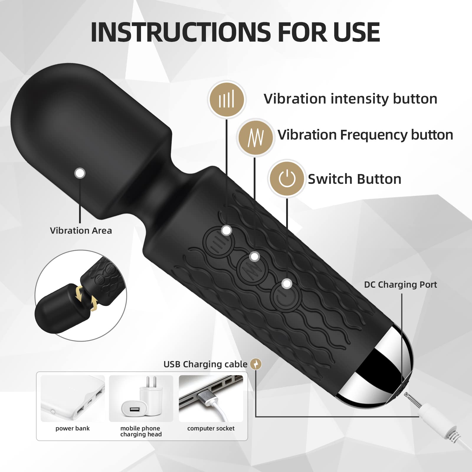 Rechargeable Small Personal Clit Vibrator Wand Massager - 20 Vibration Modes & 8 Speeds, Waterproof Silicone Clitoral Stimulator for Women, Quiet Adult Sex Toy (Black) | Perfect for Solo Play, Couples Intimacy & Stress Relief