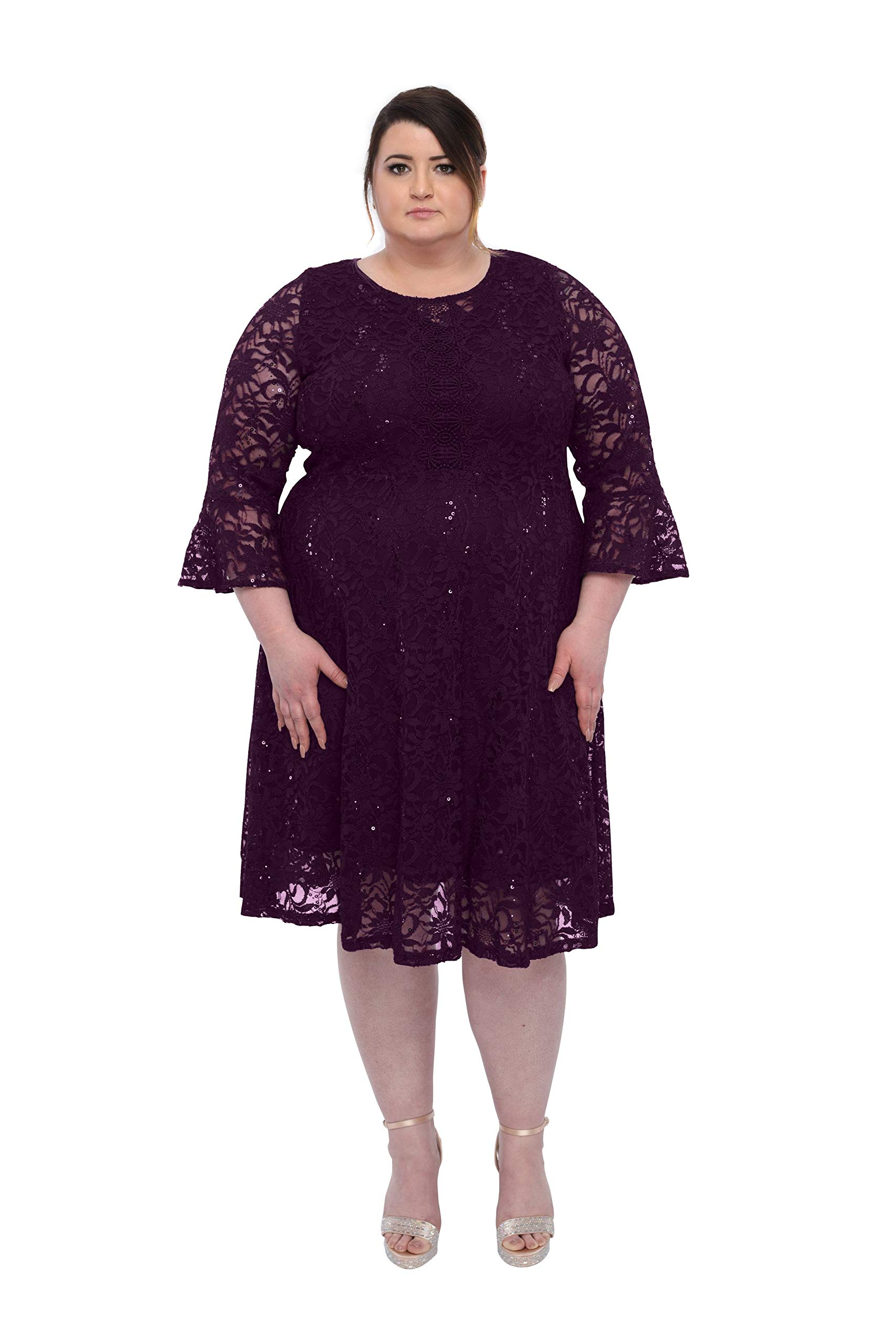 SLEEKTRENDS Plus Size Lace Cocktail Dress for Women | Elegant Crew Neck Wedding Party Bridesmaid Dress | Perfect for Evening Events, Bridal Showers & Special Occasions