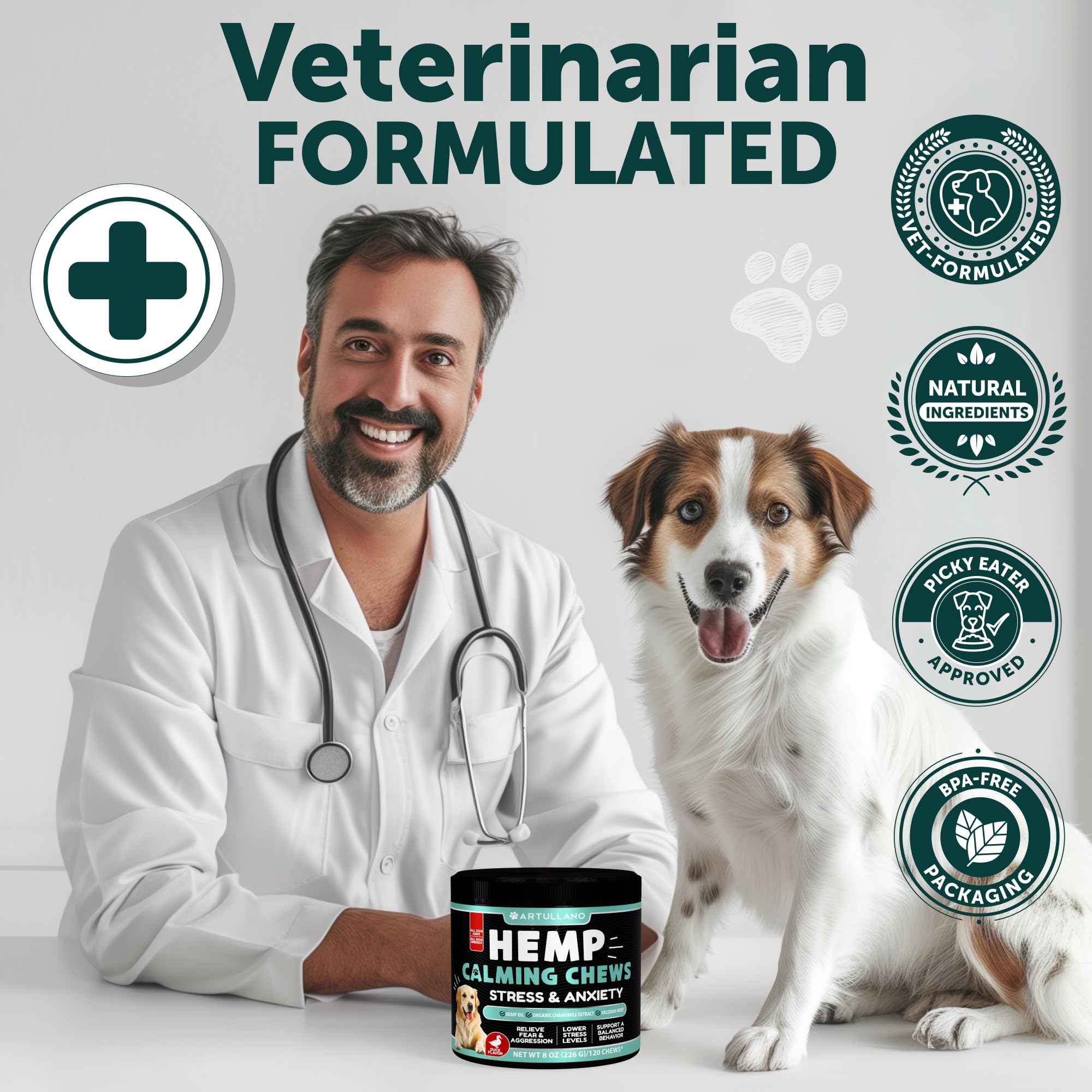 Organic Hemp Calming Chews for Dogs - Natural Anxiety Relief Treats with Hemp Oil, Turmeric & Valerian Root - Stress & Joint Support Supplement for Anxious Dogs - 120 Chews - Perfect for Travel, Storms & Separation Anxiety