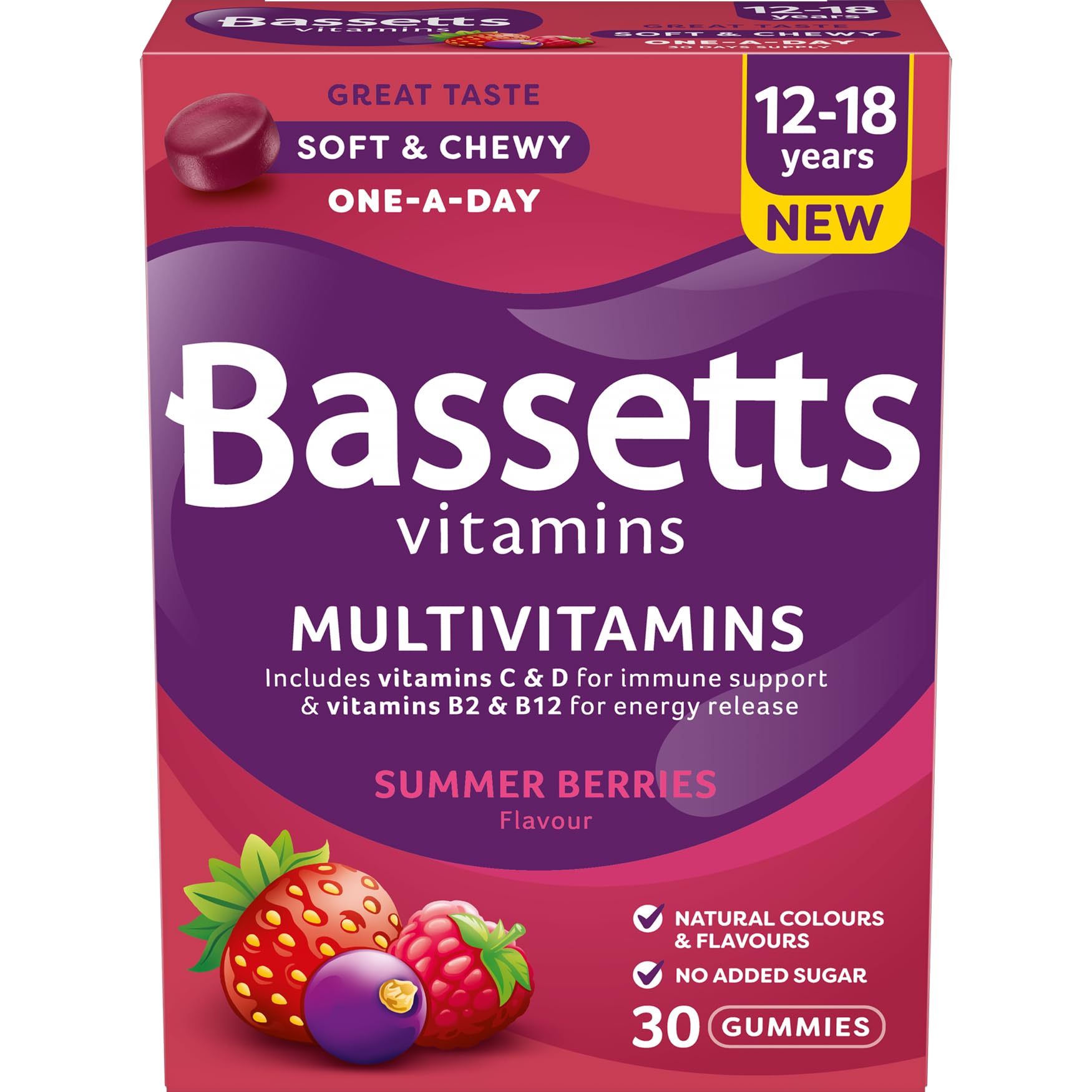 Bassetts Multi Vitamin Berries Gummies for Teens 12-18 Years - Delicious Daily Nutrition Support for Active Lifestyles & Immune Health