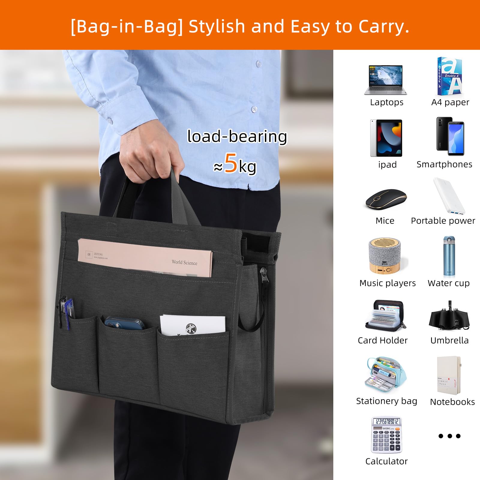 MASTLU Under Desk Hanging Storage Bag - Black Office Organizer with Detachable Handle, Fits A4 Files, No Assembly Needed for Home, School & Workspace | Perfect for Desk Accessories, File Storage & Workspace Organization