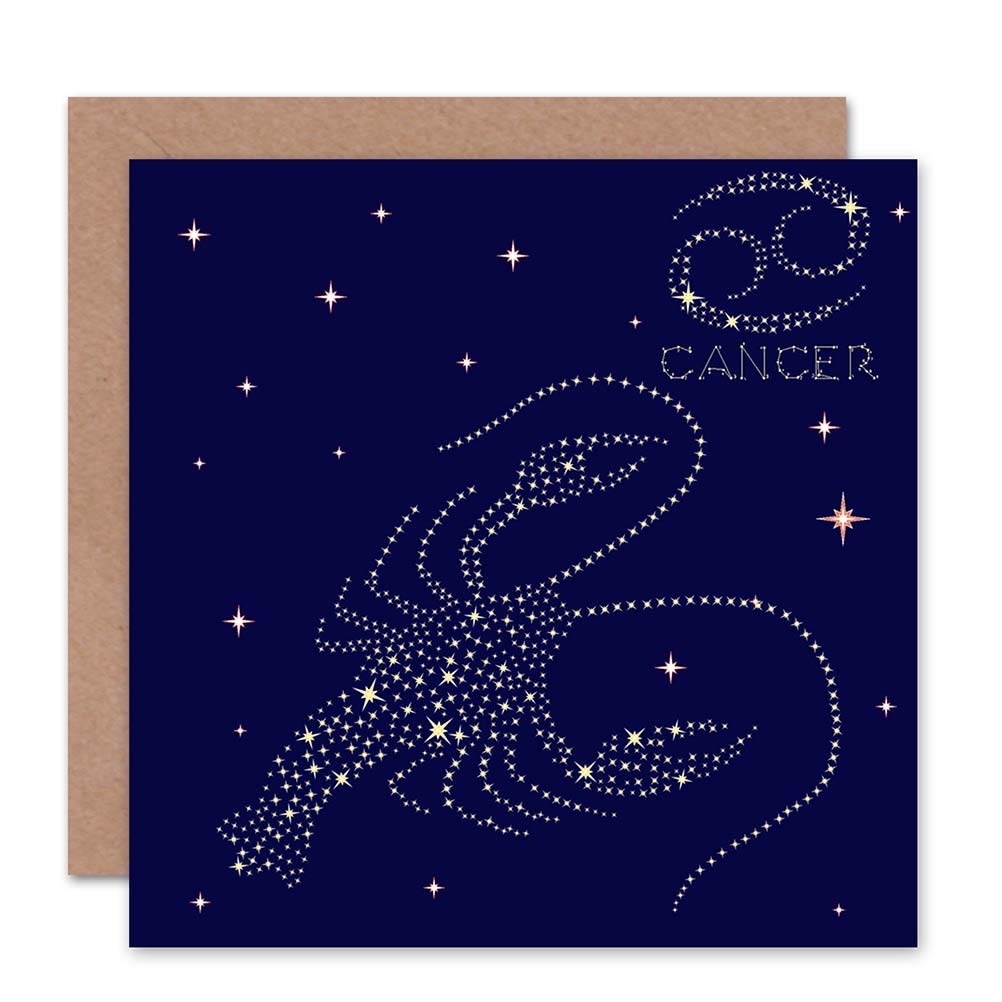 Wee Blue Coo Astrology Cancer Star Sign Constellation Blank Greeting Card - Birthday Card Art for Zodiac Lovers, Personalized Gifts & Celestial Decor