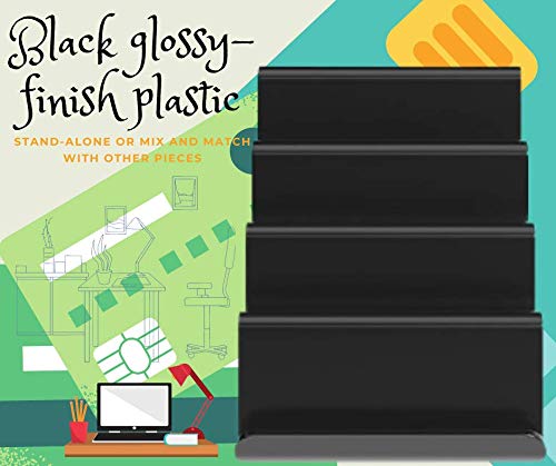 1InTheOffice Business Card Holder - 4 Compartment Plastic Desk Organizer for Credit Cards, ID Badges & Business Cards | Sleek Black Design for Office, Reception & Home Workspace Organization