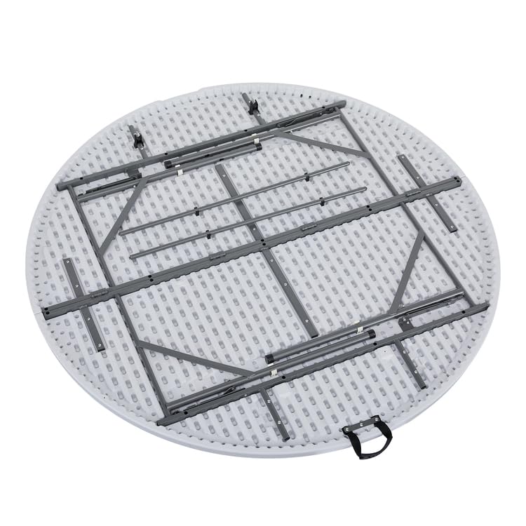 Naomi Home 60-Inch Round Folding Table - Lightweight Durable Bi-Fold Portable Plastic Table with Carrying Handle, White Resin Surface & Sturdy Steel Frame for Indoor Outdoor Use - Perfect for Parties, Picnics, Camping, and Home Events