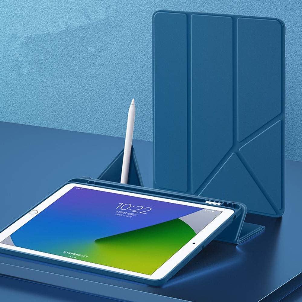 PODITAGI iPad 7th & 8th Generation 10.2 Inch Case - Slim Silicone Protective Cover with Built-in Adjustable Stand & Apple Pencil Holder | Auto Sleep/Wake Smart Cover (2019/2020 Model, Blue) | Perfect for Work, Study & Travel Protection