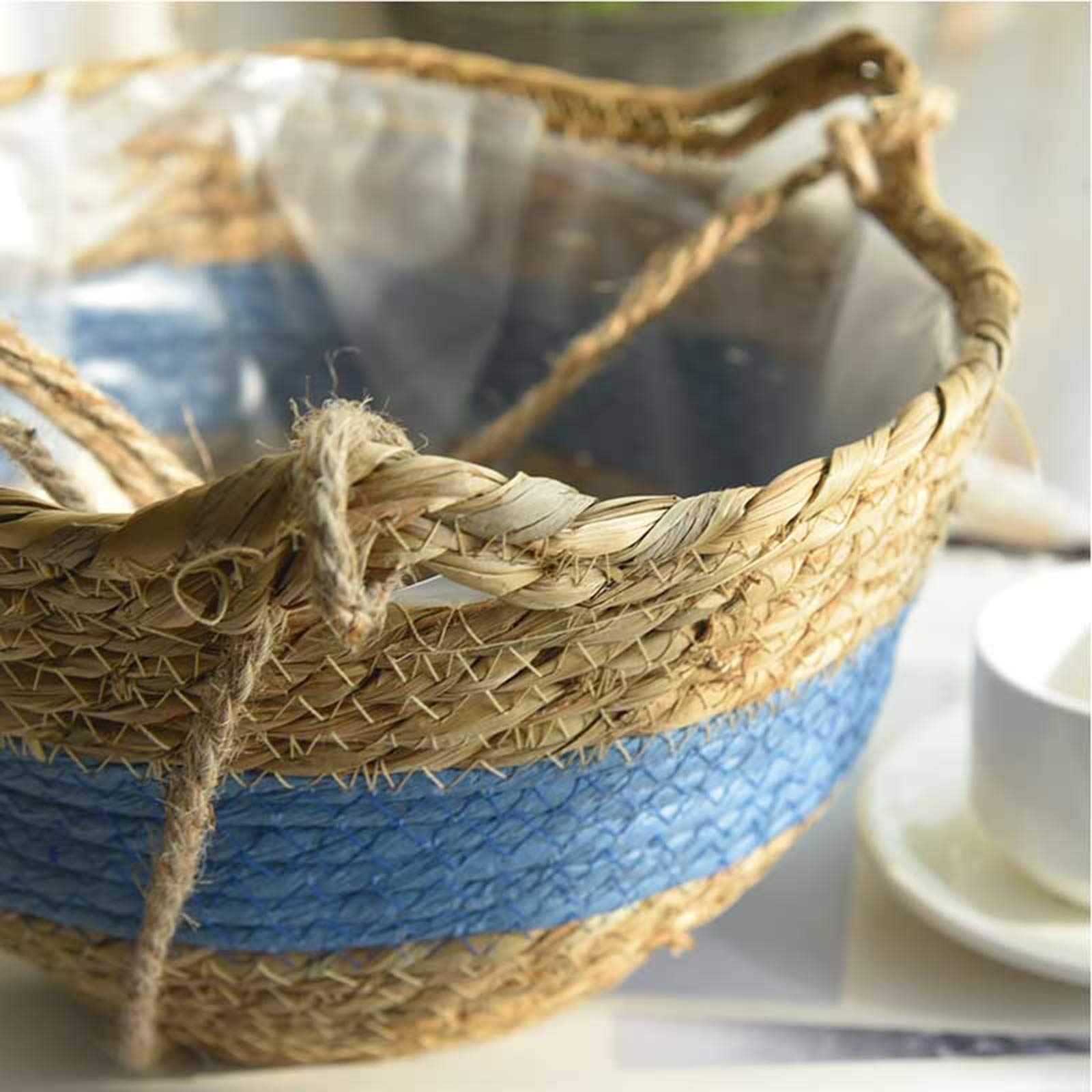 YYFANG Long Hanging Rope Planter Basket - Handwoven Seagrass Plant Holder with Durable Ropes (Blue, 1pc) - Perfect for Indoor Plants, Boho Home Decor & Balcony Gardens