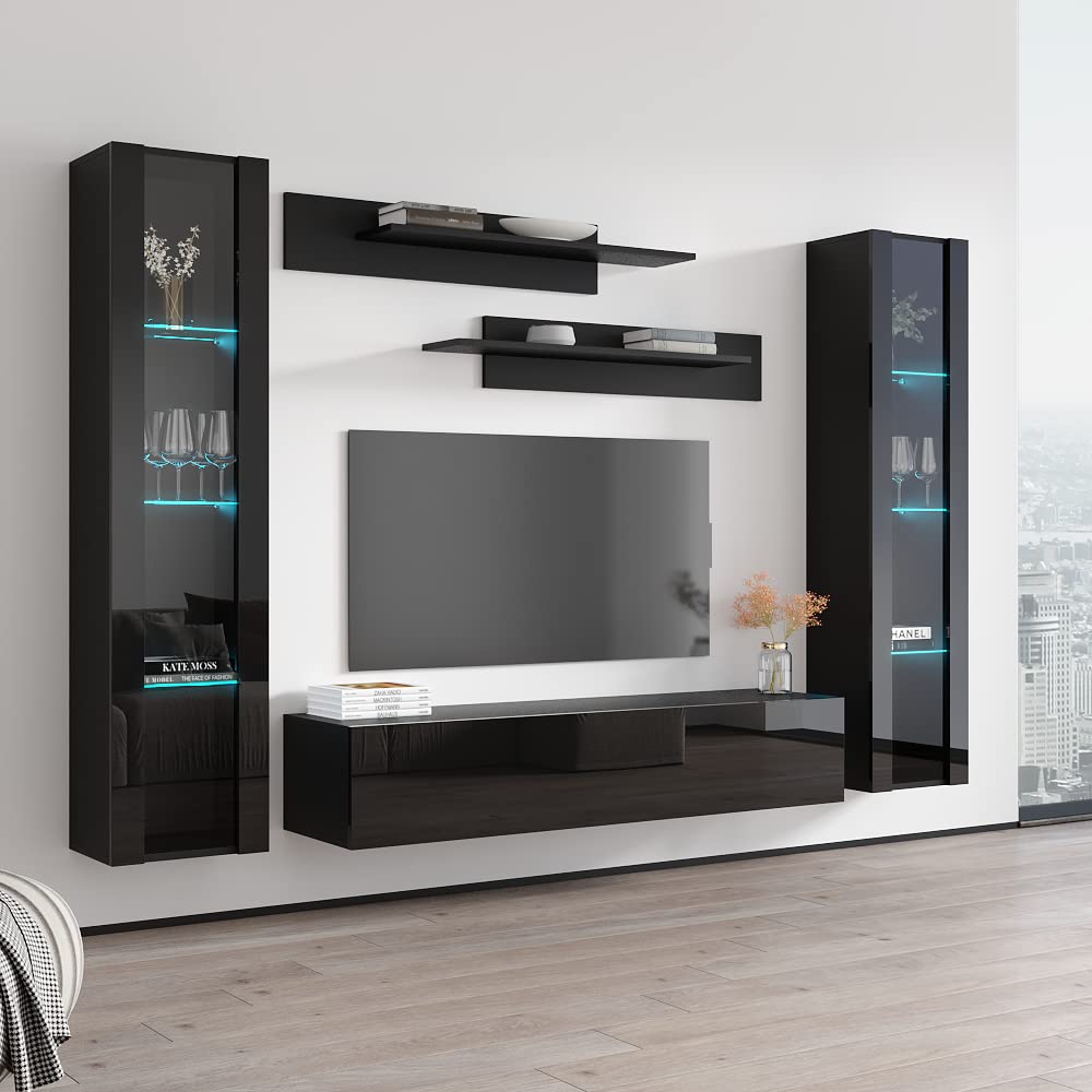 Modern Floating TV Stand with Storage & LED Lights - Wall-Mounted Entertainment Center Console for Bedroom & Living Room - 30