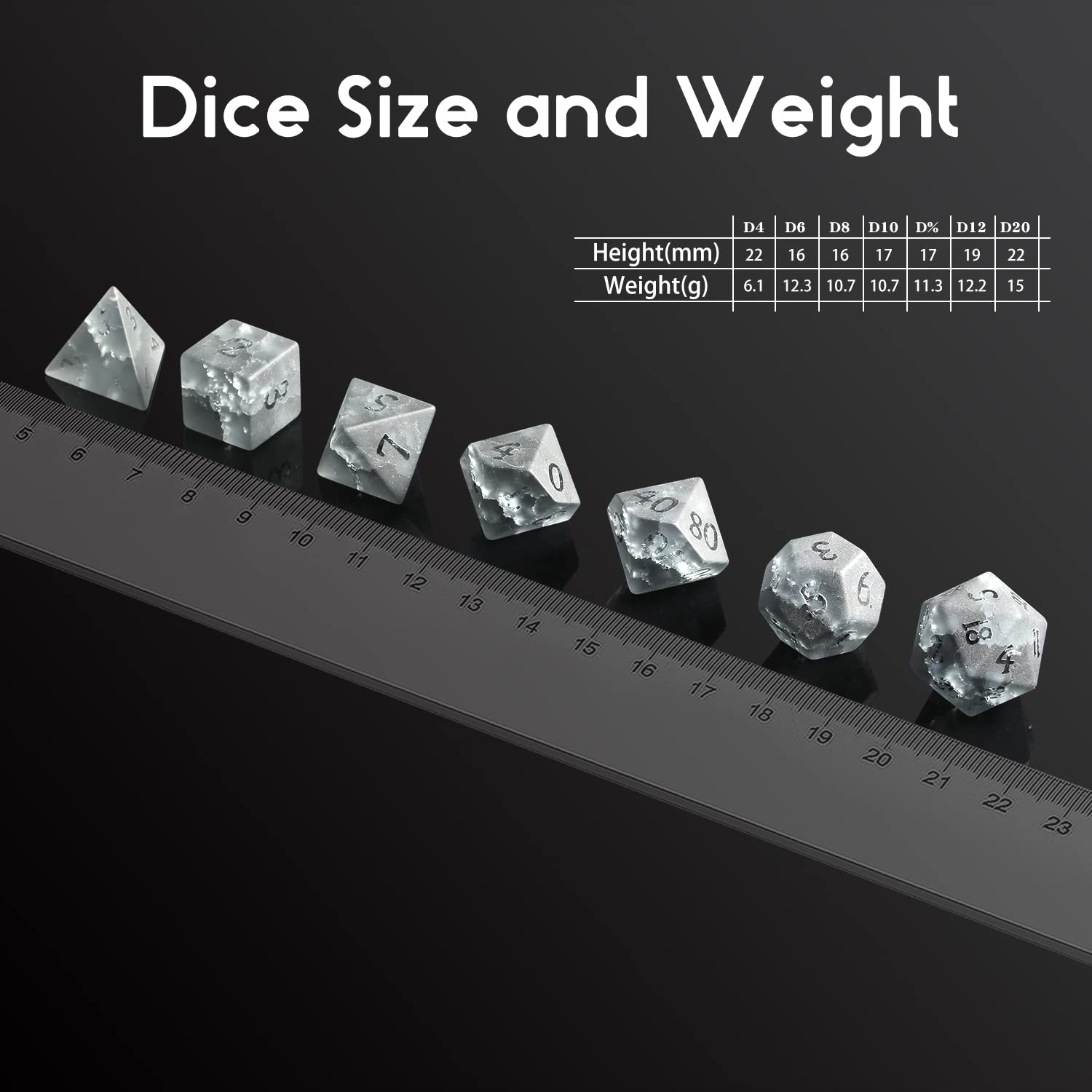 Premium Black Zircon Cracked Glass DND Dice Set - 7-Piece Polyhedral Dice with Raised Numbers for Dungeons & Dragons RPG Tabletop Games | Great Gift for Gamers with Elegant Storage Case | Perfect for D&D Campaigns, Board Game Nights & Roleplaying Adventures