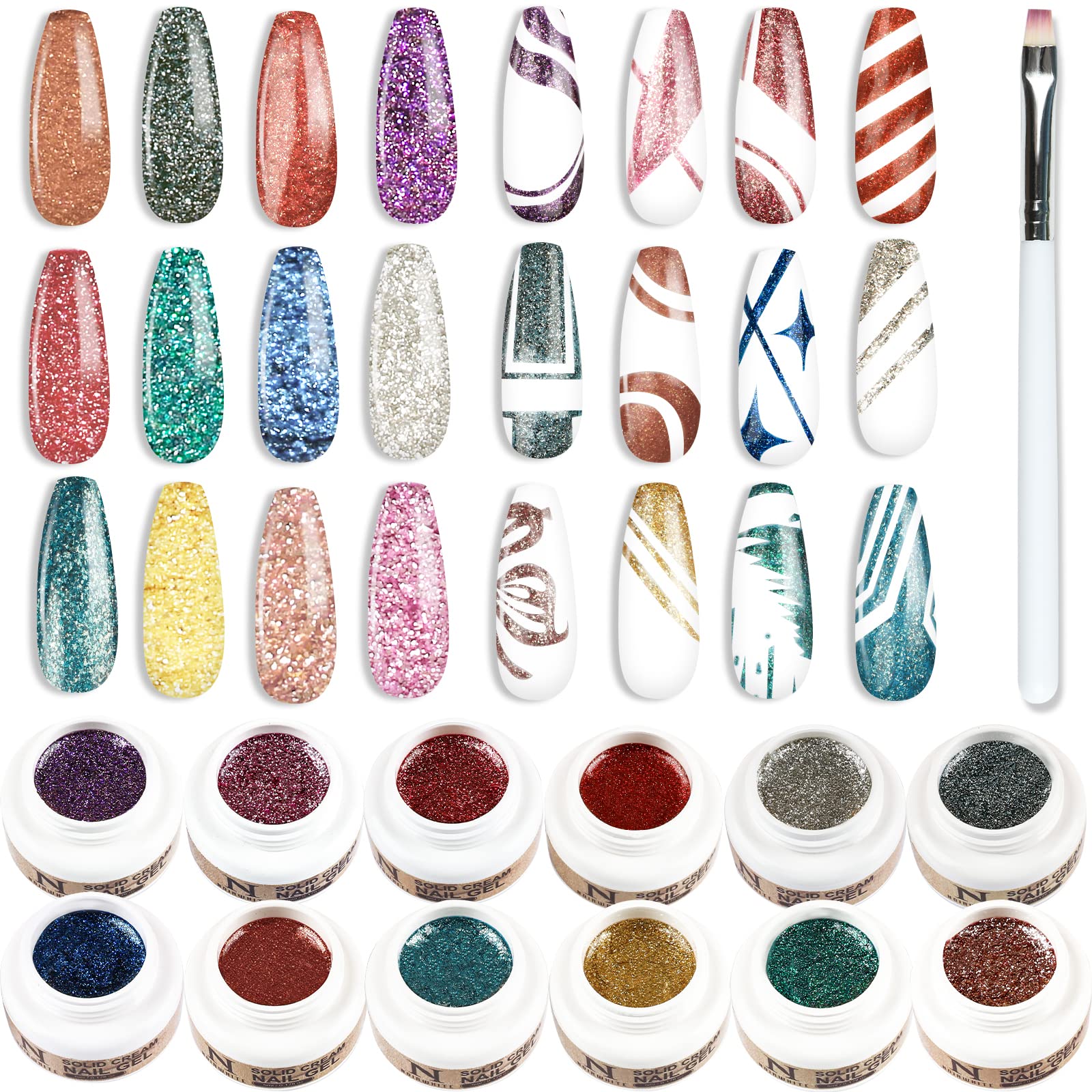 12 Colors Gel Nail Polish Set - Long Lasting Glitter & Cream Nail Gel Kit with Nail Brush for DIY Nail Art | Perfect for Home Manicures, Salon Use & Gift Giving