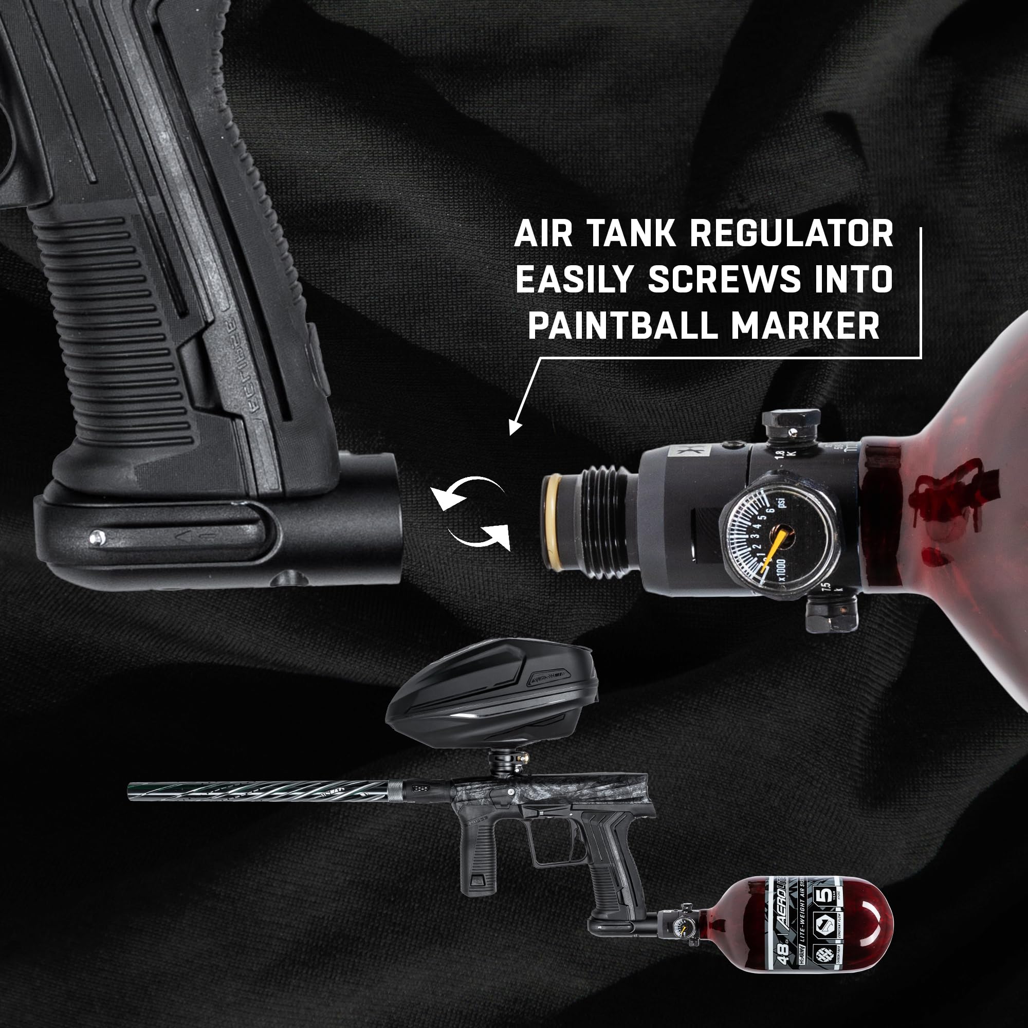 HK Army Aerolite Carbon Fiber HPA Paintball Tank Air System - 48ci/4500psi - Lightweight High Pressure Air Tank for Tournament Paintball & Speedball Games