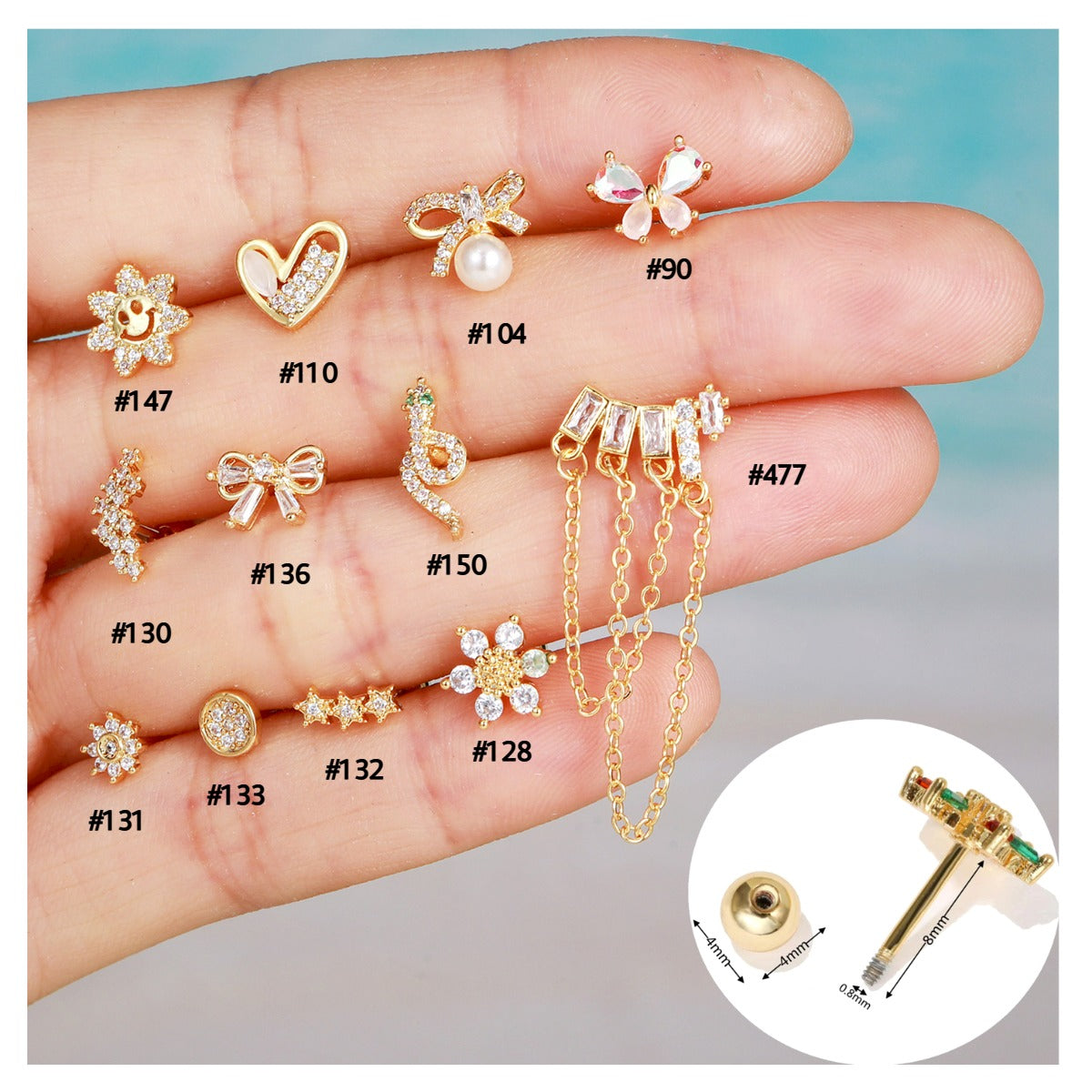 20G Cartilage Flower Studs, Conch Studs, Bow Studs - Hypoallergenic Sleeper Earrings for Women | EGD0147 | Perfect for Daily Wear, Parties, and Gifts