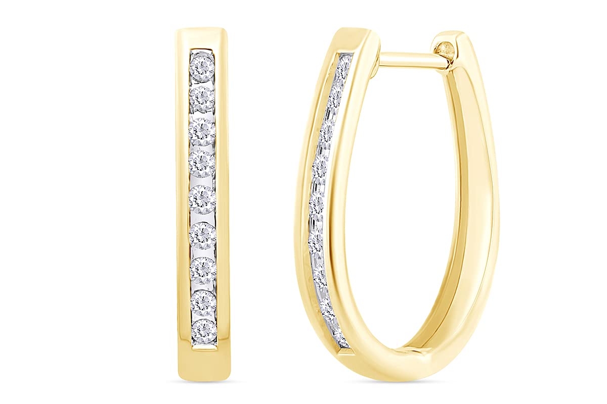1/6 Carat Round Cut White Natural Diamond Hoop Earrings for Women - 14K Gold Over Sterling Silver Jewelry (I2-I3 Clarity, I-J Color, 0.18 CTTW) - Perfect Gift for Anniversary, Birthday & Special Occasions