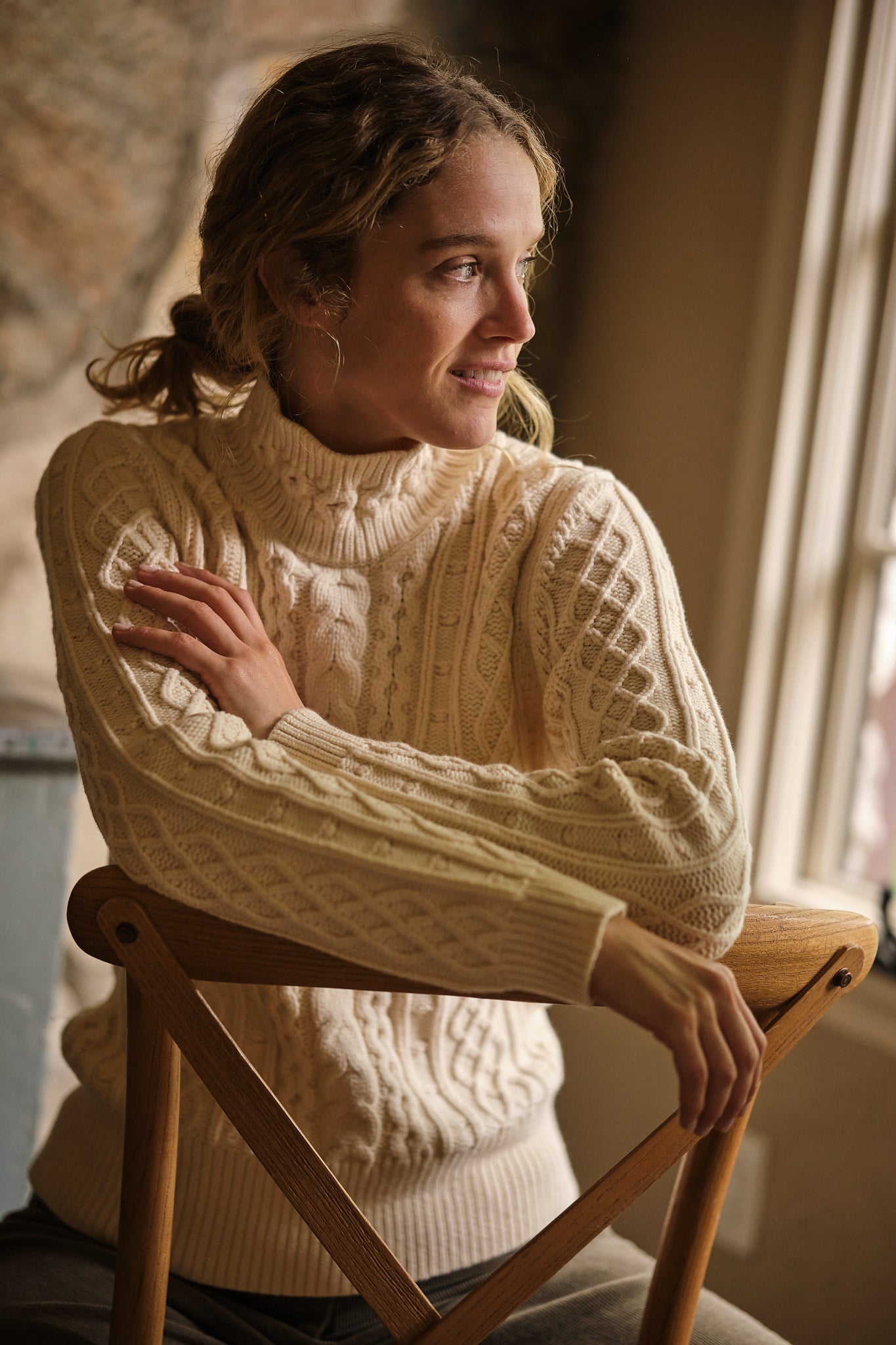 Stowe Women's Turtleneck Sweater - Soft Winter Knit Pullover in Egret White | Cozy Office Wear & Casual Outfits