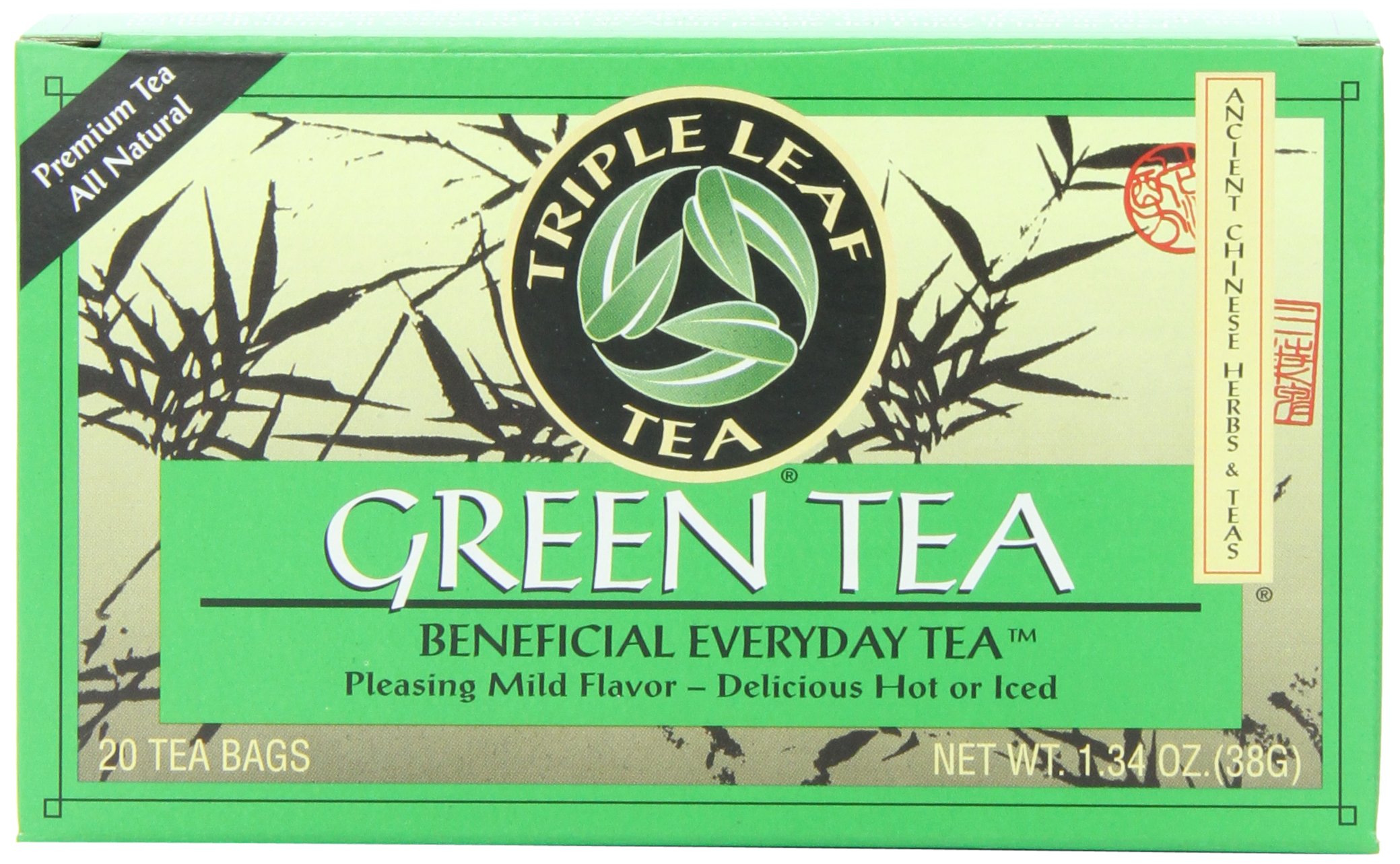 Organic Triple Leaf Green Tea Bags - 20 Count (Pack of 6) | 1.34-Ounce Premium Tea Bags for Detox & Weight Loss | Perfect for Morning Energy & Afternoon Relaxation