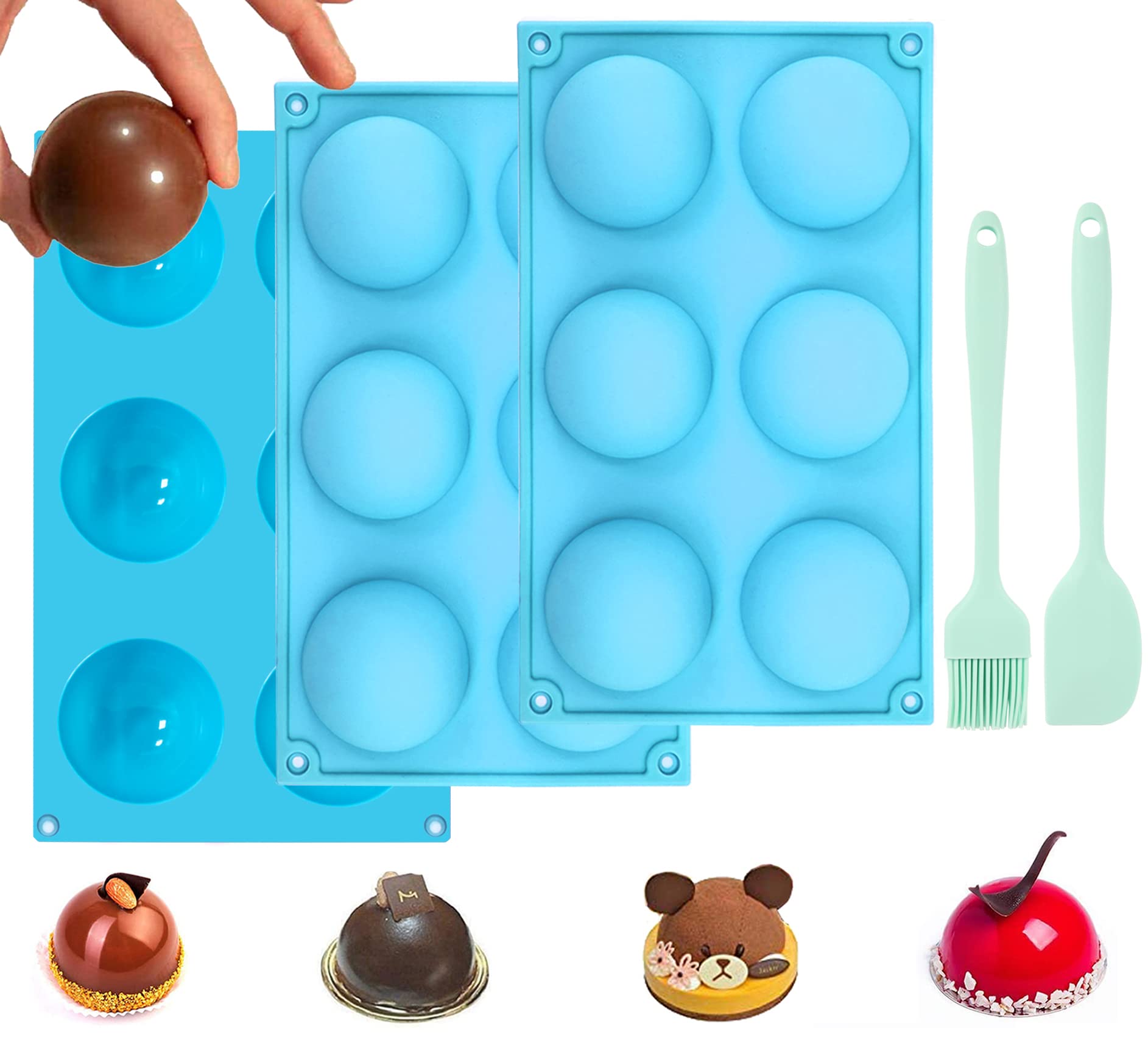 Premium 2.5 Inch Silicone Hot Chocolate Bomb Mold Set - 3Pcs Large Round Chocolate Sphere Molds for DIY Hot Cocoa Bombs, Baking & Candy Making - Perfect for Holiday Gifts, Christmas Treats & Party Desserts (Blue)