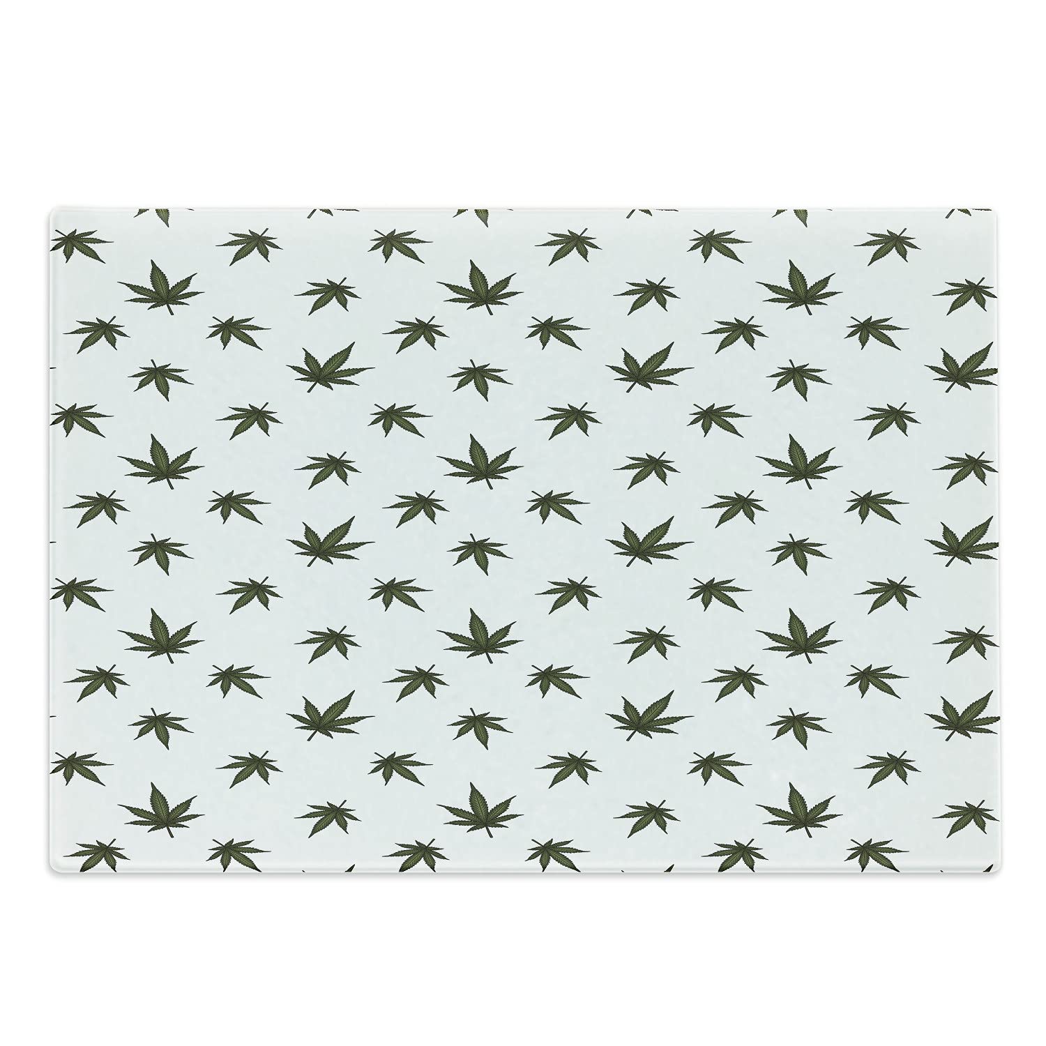 Ambesonne Botanical Tempered Glass Cutting Board - Large Dark Green & White Leaf Floral Hemp Herbs Design - Decorative Serving Tray for Kitchen, Charcuterie & Entertaining - Dishwasher Safe