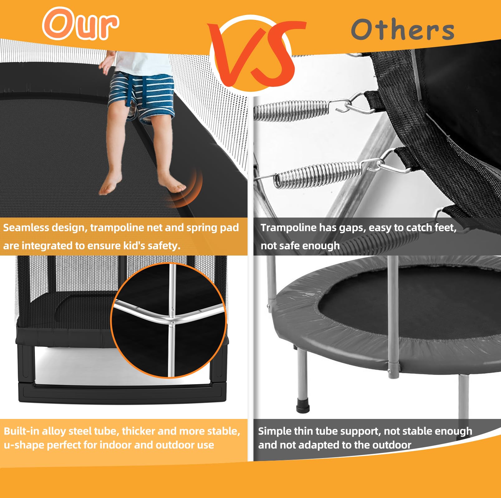 JumpFly 6FT Kids Trampoline with Swing & Basketball Hoop - ASTM Approved Mini Trampoline for Toddlers Age 3+ | Indoor/Outdoor Rectangle Trampoline with Safety Enclosure | Perfect for Backyard Play, Exercise & Birthday Gifts