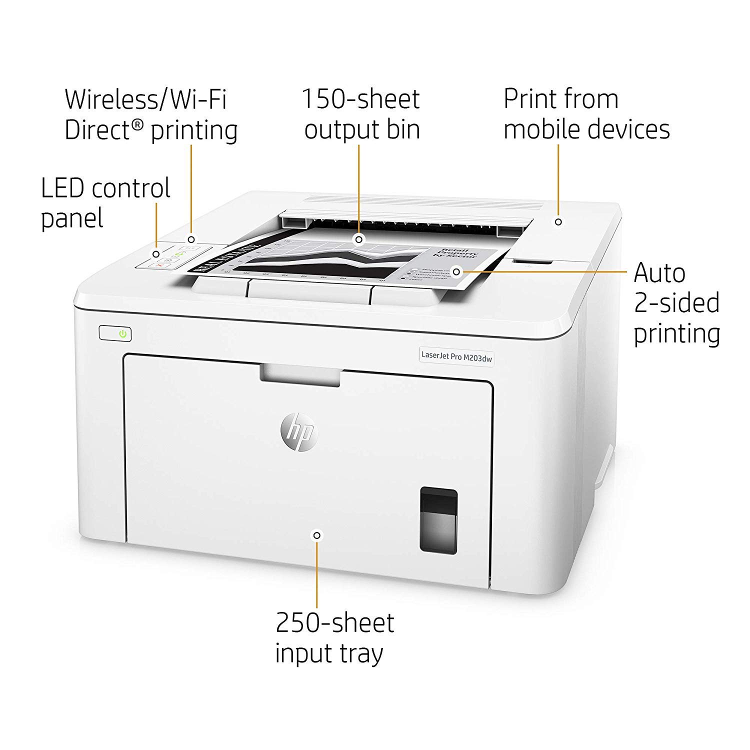 HP G3Q47A#BGJ LaserJet Pro M203dw Wireless Monochrome Laser Printer - Fast Printing, Duplex & Mobile Printing | Ideal for Home Office & Small Business (Renewed)