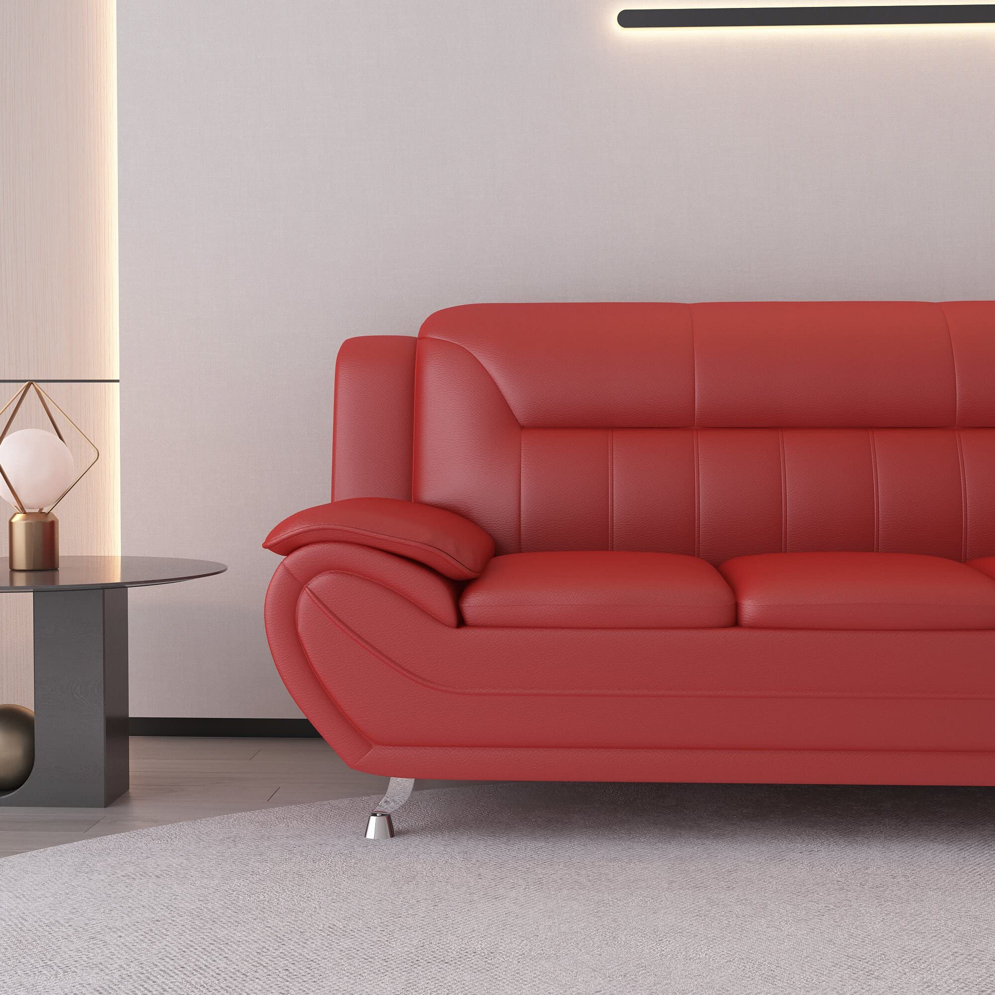 Michael Modern Faux Leather Upholstered Stainless Steel Legs Living Room Chair, Loveseat & Sofa Set in White Dove - Perfect for Contemporary Living Rooms, Offices and Lounge Areas