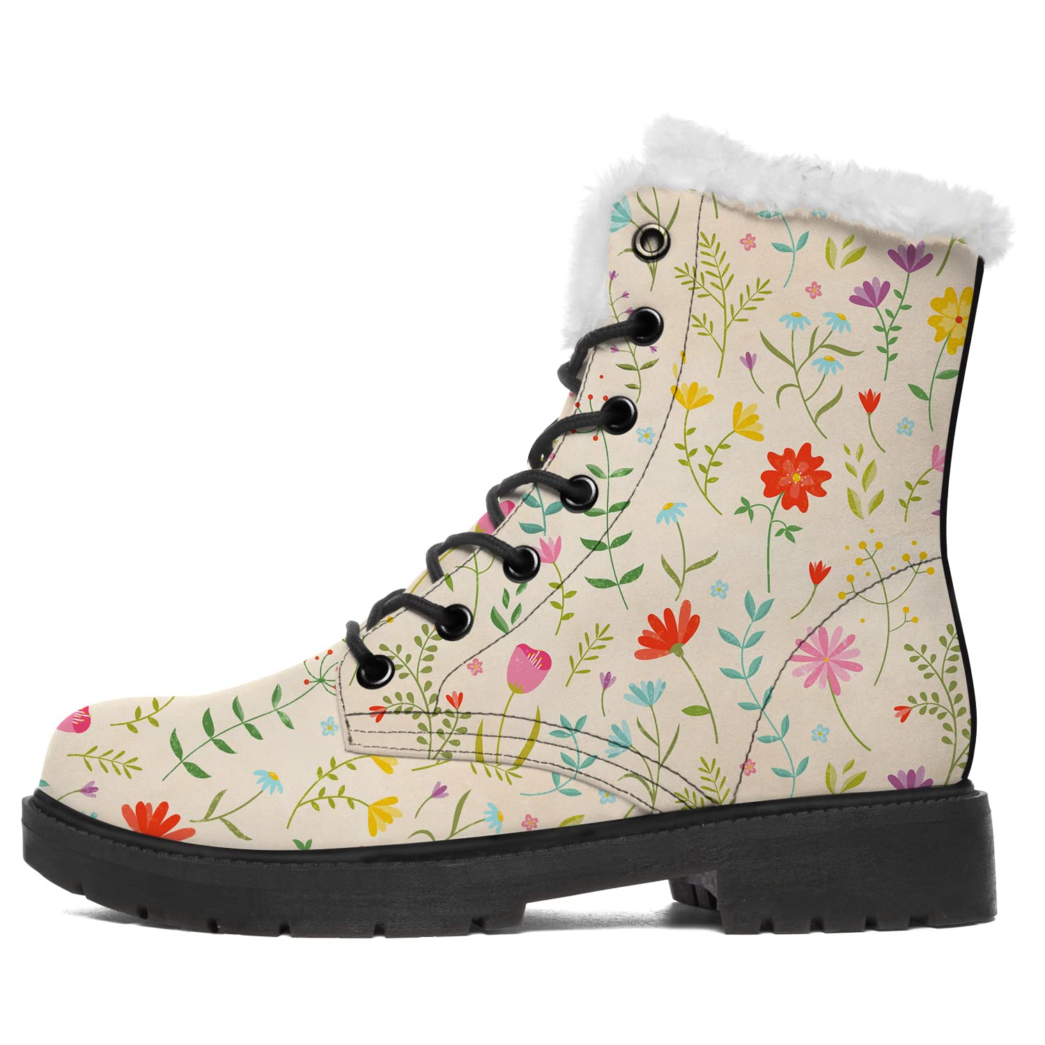 **Women's Floral Boots & Men's Snow Boots - Waterproof Winter Combat Boots with Fur Lining, Vegan Leather Ankle Booties - Perfect Gifts for Her & Him - Ideal for Snowy Days, Hiking & Outdoor Adventures**
