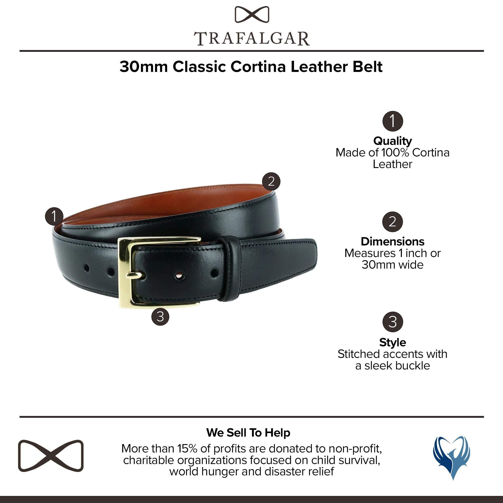 Trafalgar Cortina Genuine Leather Belt for Men - 1 3/16 Inch (30mm) Wide - Classic Dress & Casual Wear - Perfect for Office, Wedding & Everyday Use