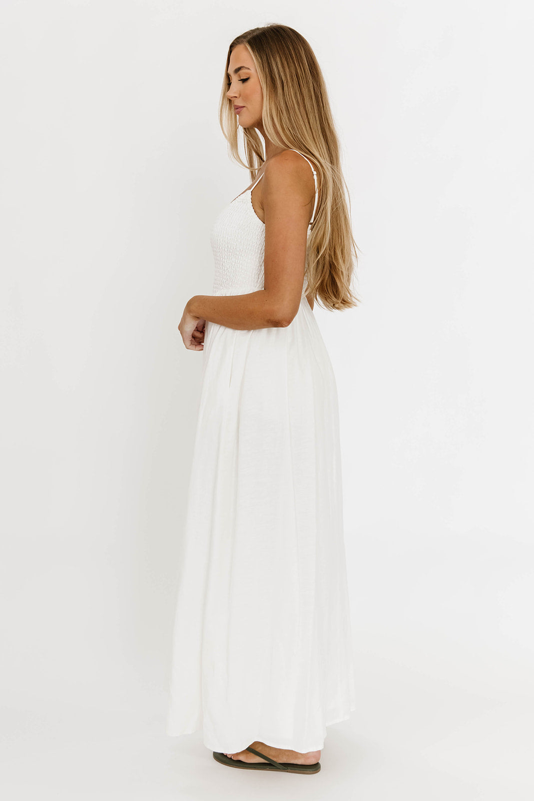 Josefina Off White Smocked Maxi Dress for Women - Elegant Summer Beach Wedding Party Dress