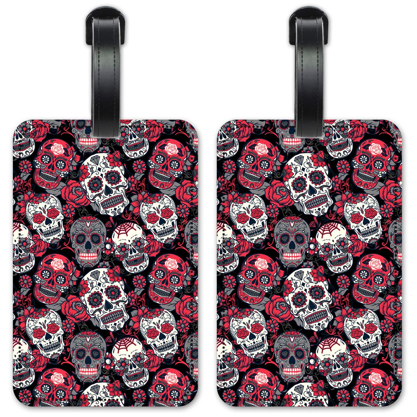 Day of The Dead Luggage ID Tags - Set of 2 Colorful Suitcase Identification Cards for Travel - Perfect for Halloween, Dia de Muertos & Vacation Trips