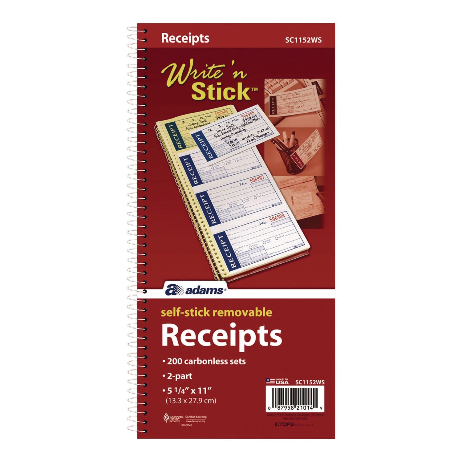 Adams® Write 'n Stick Receipt Book - 2-Part Carbonless, 4.75
