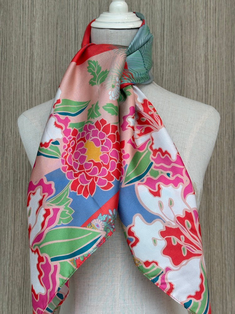 Luxury Jalan Besar Silk Scarf for Women - Elegant Floral Print Fashion Accessory - Perfect for Office, Wedding & Special Occasions