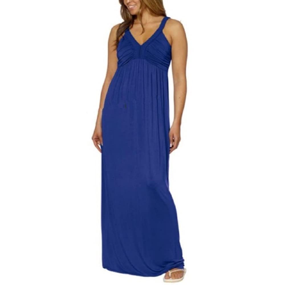 Women's X-Large Braided Tank V-Neck Maxi Dress in Cobalt Blue - Summer Beach Cover Up, Boho Chic Outfit for Vacations & Casual Wear