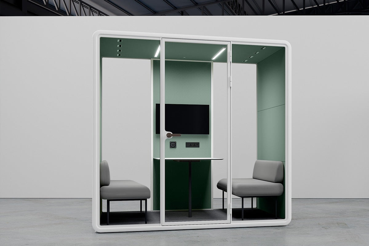 Nest 4 Person Meeting Booth with Echo Panel & Fabric - Soundproof Office Pod for Team Collaboration & Private Calls