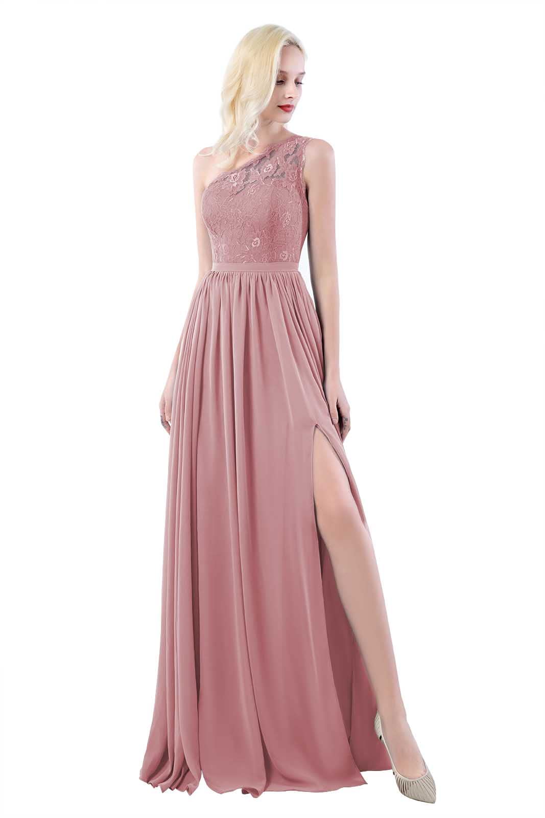 Ufashion Women's One Shoulder Long Bridesmaid Dress Plus Size 16W Wedding Guest Gown with Pockets in Dusty Rose - Perfect for Bridal Parties, Formal Events & Evening Occasions