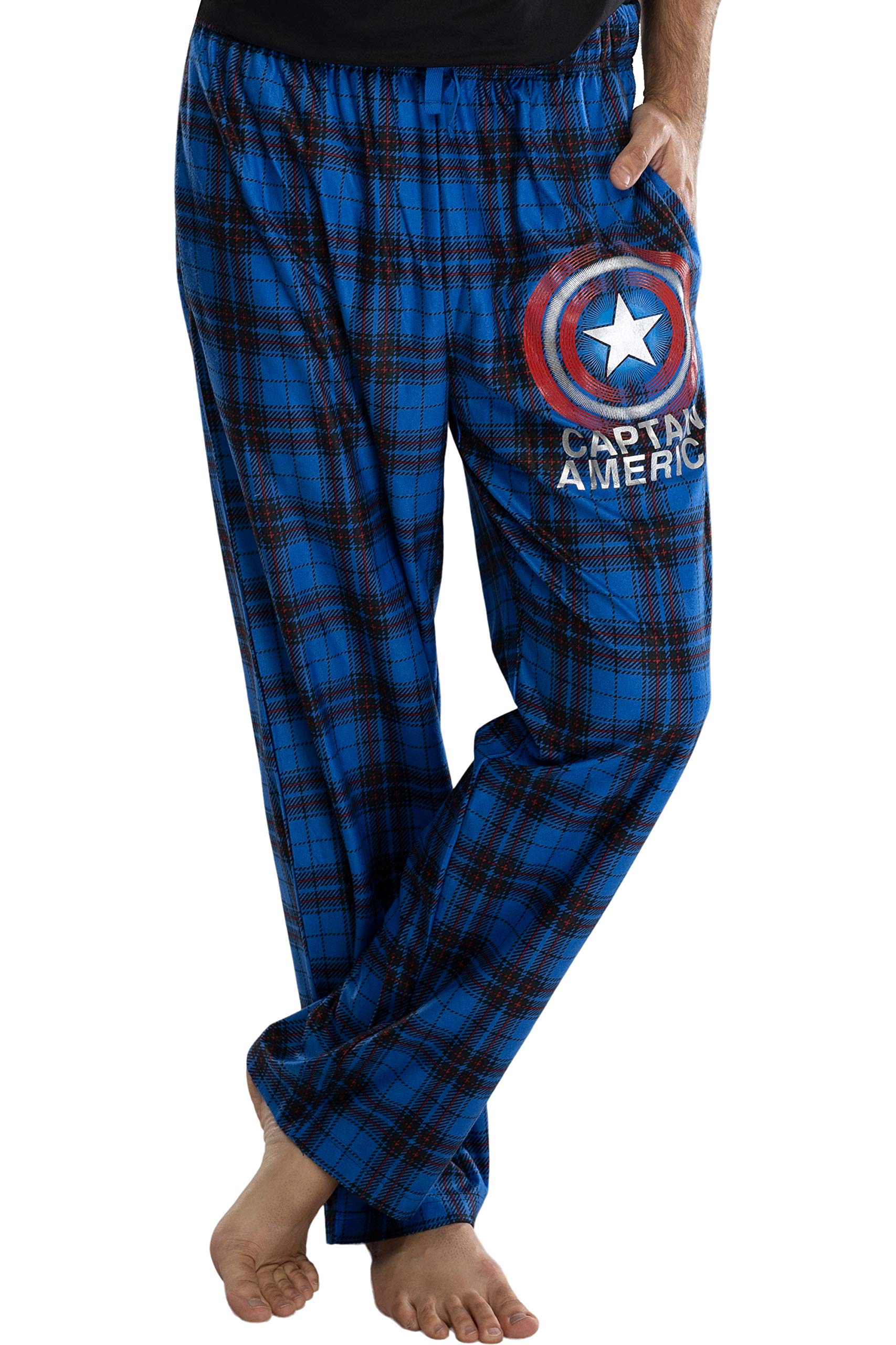 Marvel Men's Captain America Shield Logo Plaid Pajama Pants - Soft Lounge Pants for Superhero Fans, Sleepwear & Cosplay Costume