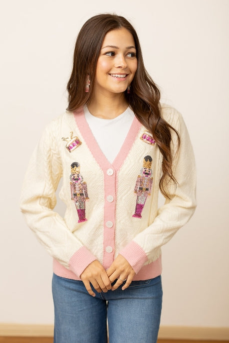 Beige and Pink Nutcracker Sweater - Cozy Christmas Holiday Pullover for Women | Perfect for Winter Parties, Family Gatherings & Festive Outfits